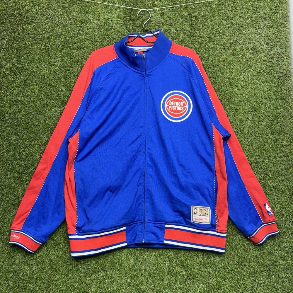 Vintage Detroit Pistons Mitchell And Ness Jacket Mens XL 48 Track Blue Zip Up